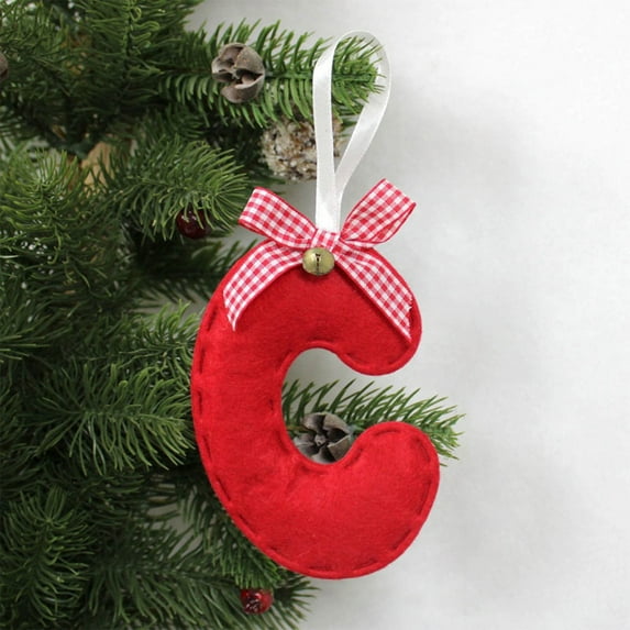 YIKA 26 Red Cloth Letters Christmas Tree Decoration Pendant, Personalized DIY Christmas Ornaments, Soft Xmas Tree Hanging Decor for Holiday Home Yard C