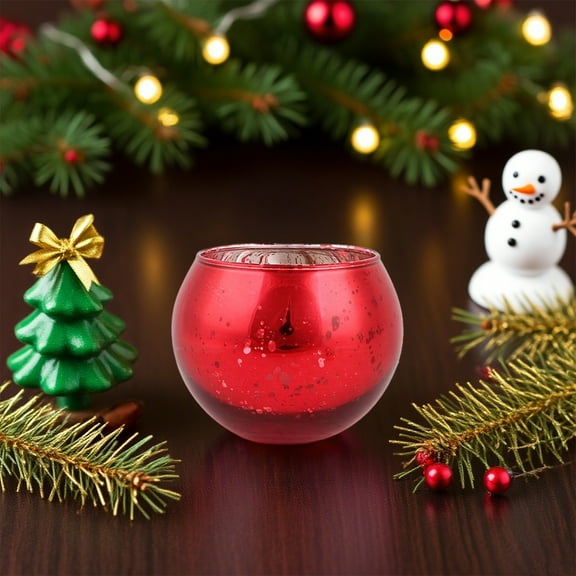 YIKA 2Pcs Spherical Glass Candlestick Aromatic Candle Cup Holiday Gift Candlelight Dinner Decoration Christmas Decoration Christmas Decoration Red