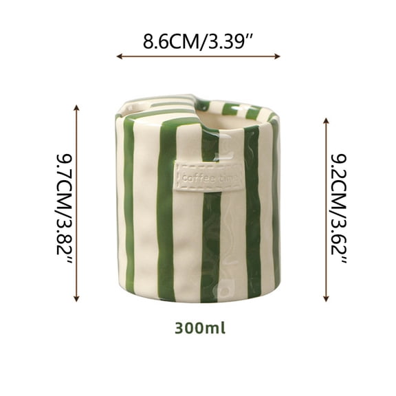 YIKA 300ml European Vintage Underglaze Colored Striped Double Wall Ceramic Coffee Cup White Porcelain For Hot Coffee Tea Home Daily Use