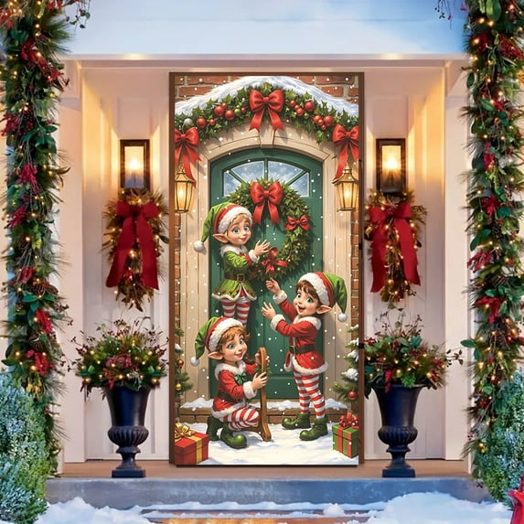 YIKA 35 X 71 Inch Christmas Door Cover - Santa Claus Pattern - Christmas Day Door Decoration - Festival Party Decoration Christmas Decorations C