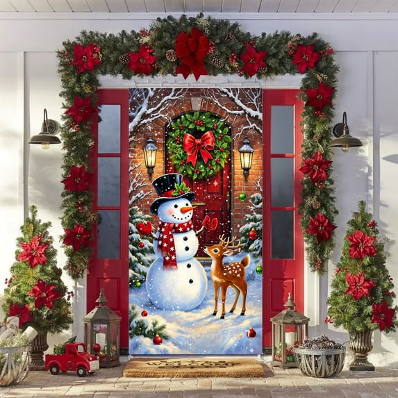 YIKA 35 X 72 Inch Christmas Door Cover Christmas Door Curtain Christmas Day Door And Wall Decoration Festival Party Decoration Christmas Decorations D