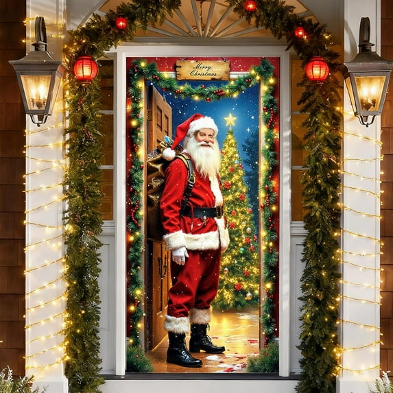 YIKA 35 X 72 Inch Christmas Door Cover Christmas Door Curtain Christmas Day Door And Wall Decoration Festival Party Decoration Christmas Decorations E