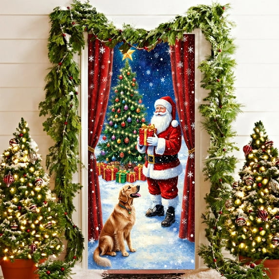 YIKA 35 X 72 Inch Christmas Door Cover Christmas Door Curtain Christmas Day Door And Wall Decoration Festival Party Decoration Christmas Decorations A