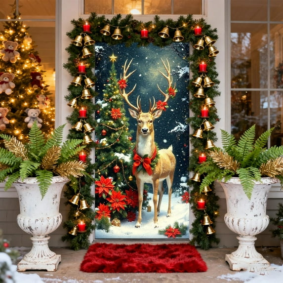 YIKA 35 X 72 Inch Christmas Door Cover Christmas Door Curtain Christmas Day Door And Wall Decoration Festival Party Decoration Christmas Decorations A