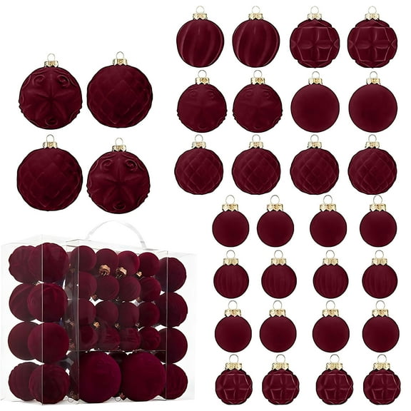 YIKA 46-Piece Christmas Balls Christmas Tree Ornaments - Velvet Flocked Foam Balls with Hanging Rope for Xmas Decorations, Fireplace & Porch, Easy Hang Design, Xmas Indoor&Outdoor Decor
