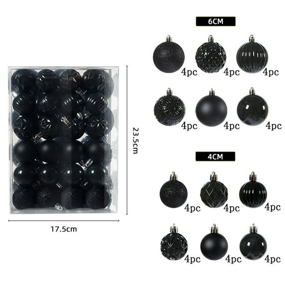 YIKA 48PCS 1.57 Inch Christmas Balls Christmas Tree Bauble Hanging Ornaments Bulk Set For Home Party Tree Full Decor Black