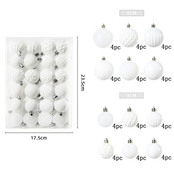 YIKA 48PCS 1.57 Inch Christmas Balls Christmas Tree Bauble Hanging Ornaments Bulk Set For Home Party Tree Full Decor White