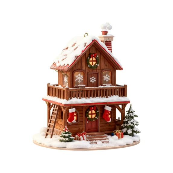 YIKA 5 PCS Christmas Snow House 2D Acrylic Pendant - Coffee Cup Themed Ornament For Car Interior Backpack Window Door & Christmas Tree Decor, Holiday Home Hanging Decoration E