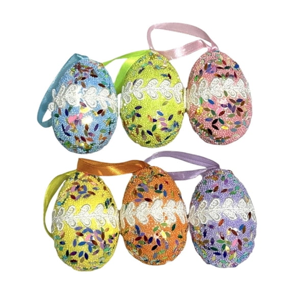 YIKA 6 Pack Easter Egg Hanging Ornaments Colorful Spring Decoration For Trees Wreaths And Garland Decorative Ornaments Scene Arrangement Resurrection Hanging Props