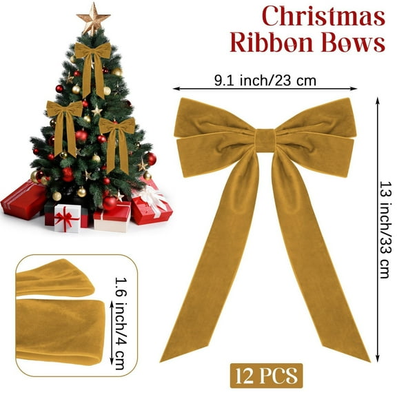 YIKA 6pc Velvet Christmas Tree Bow Decoration Soft Texture For Wreath Tree & Door Adornment Holiday Home Festive Decor Props Coffee