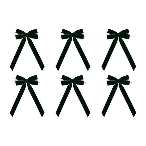 YIKA 6pcs Velvet Christmas Bows For Christmas Tree Wreath Gift Wrap Crafts Wedding Party Bows For Snack Bags Baking Candy Bags Home Decoration Green