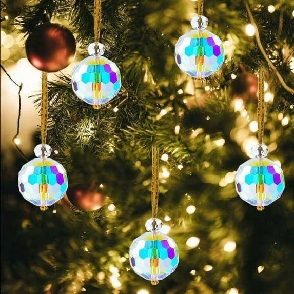 YIKA 8Pcs Iridescents Mini Christmas Glass Ornaments For Tree And Wedding Decorations Round Prisms Suncatcher With Chain Xmas Tree Decor B