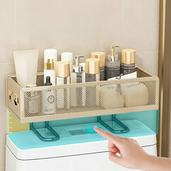 YIKA Bathroom Organizer - Over Toilet Storage, Floating Shelves with 2 Hooks, Wall Mounted Shelf Rack, Behind and Above The Tank, Gifts for Women