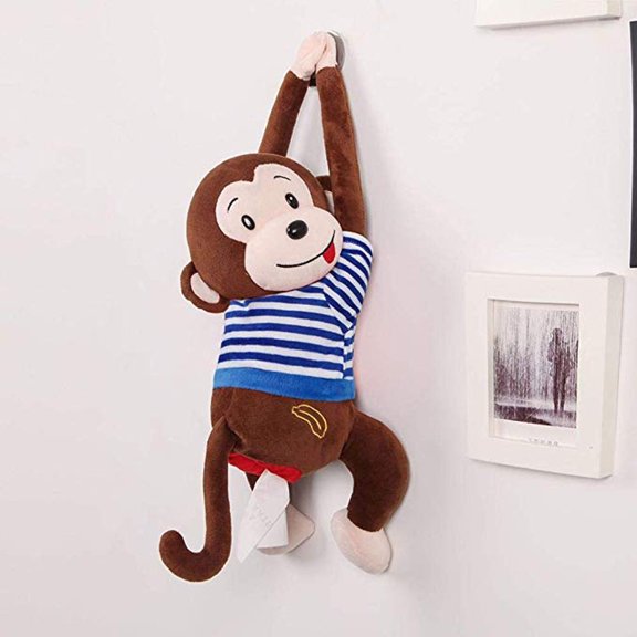 YIKA Car Tissue Box Cute Monkey Paper Napkin Case, Wall Hanging Tissue Holder with Adhesive Sticker, Waterproof Napkin Dispenser for Auto Interior Home Decor