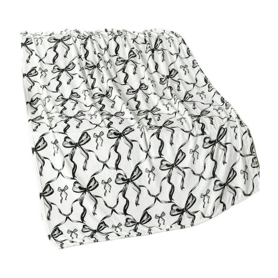 YIKA Christmas Blanket Bow Throws Sofa Breathable Fuzzy Blanket Machines Washable Holiday Blankets Bow Warm Throw Blankets Winter Blankets Black