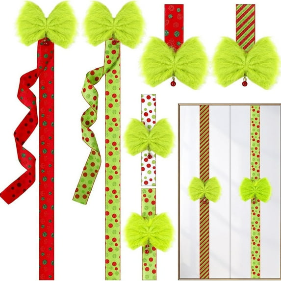 YIKA Christmas Cabinet Decor Polka Dots Long Faux Bow Ribbon Soft Textured Adornment For Cabinet Doors Kitchen Holiday Festive Decor D