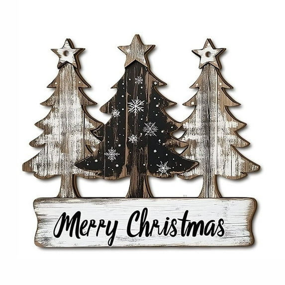 YIKA Christmas Decoration 2D Wooden Christmas Decoration Sign With Three Trees Winter Festival Hanging Ornament For Festive