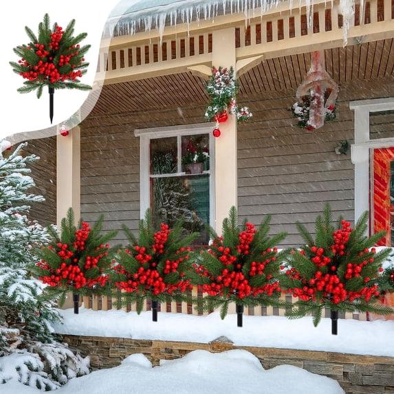 YIKA Christmas Decoration Artificial Fake Flowers For Outdoor Outside Decor Bundles Faux Plants Silk Realistic Flower Look Real Plastic Decorations For Porch Christmas Ornaments A