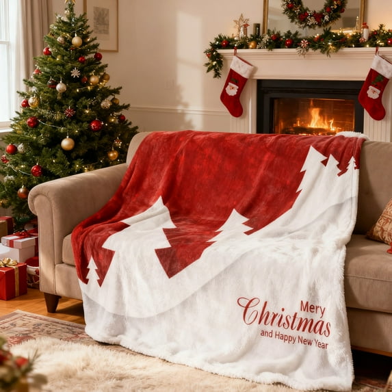 YIKA Christmas Decoration Christmas Blanket Comfortable And Soft Blanket With Lambskin Reverse Blanket Suitable For Sofa Bed Winter Warm Decoration Christmas Decorations