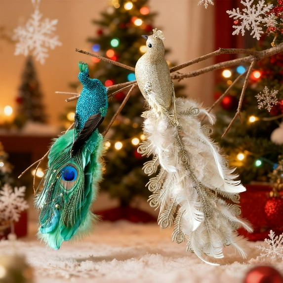 YIKA Christmas Decoration Christmas Decorations Colorful Feathers Simulation Peacock Tree Branch Decoration