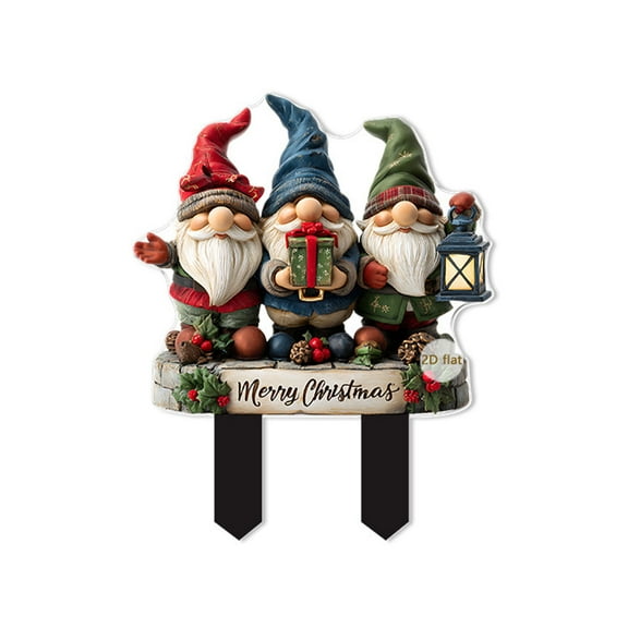 YIKA Christmas Decoration Christmas Gnome Yard Stake 2D Acrylic Festive Garden Decoration With Merry Christmas Sign Three Gnomes Holding Gift Lantern For Outdoor Patio Holiday Decor
