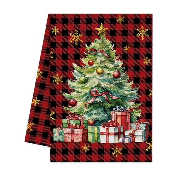 YIKA Christmas Decoration Christmas Kitchen Towels Christmas Tree Print Hanging Hand Bath Microfiber Towel For Bathroom Home Tea Bar Kitchen