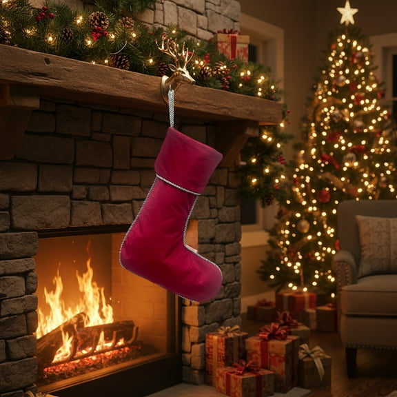 YIKA Christmas Decoration Edged Solid Color Velvet Christmas Socks Large Storage Gift Bag Christmas Decoration Props