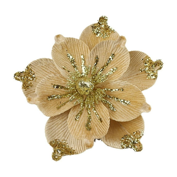 YIKA Christmas Decoration Large Glitter Christmas Flowers Artificial Christmas Decoration Flowers Gold glitter Simulated Magnolia Flowers For Christmas Decoration