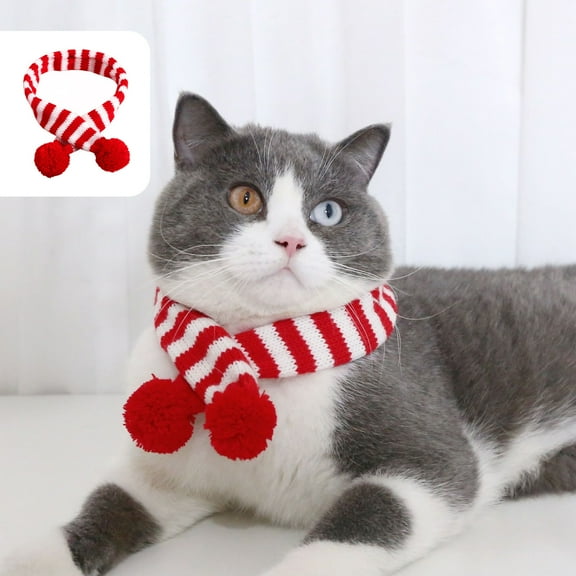 YIKA Christmas Decorations Cats Collar Pet Knitted Bib Woolen Jewelry Christmas Adjustable Scarf Decoration Christmas Decorations Indoor Red
