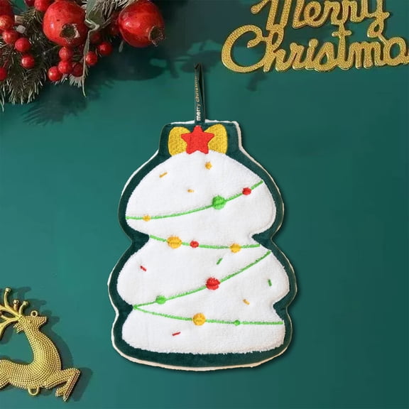YIKA Christmas Decorations Christmas Cartoons Pattern Hand Towels Soft And Absorbent Hanging Towels Festive Decorative Towels Kitchen Dishs Towels Suitable For Bathroom And Kitchen E