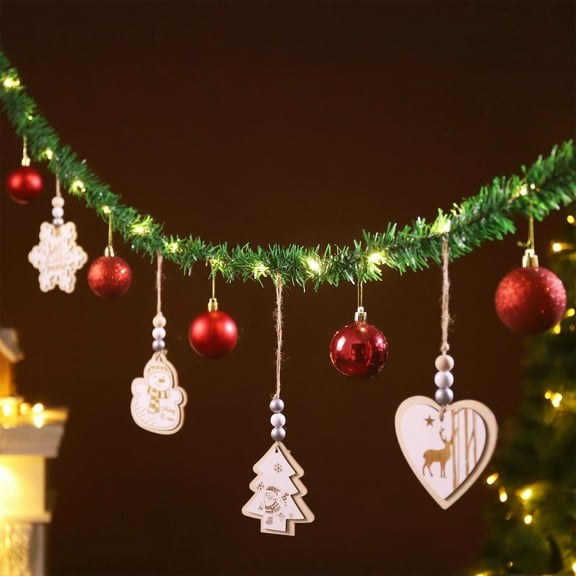 YIKA Christmas Decorations Christmas Long Pendant With Christmas Wooden Sign Hanging Ball LED Light Decoration Suitable For Mantel Festive Room Wall Decoration Christmas Decorations Indoor A