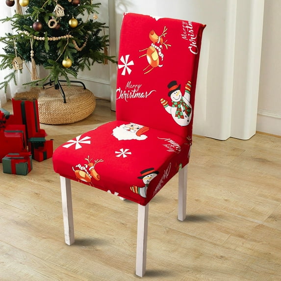 YIKA Christmas Dining Room Chair Covers Stretch Christmas Chair Protectors Washable Kitchen Decorative Chair Covers Suitable For Christmas Decoration Christmas Decoration Red