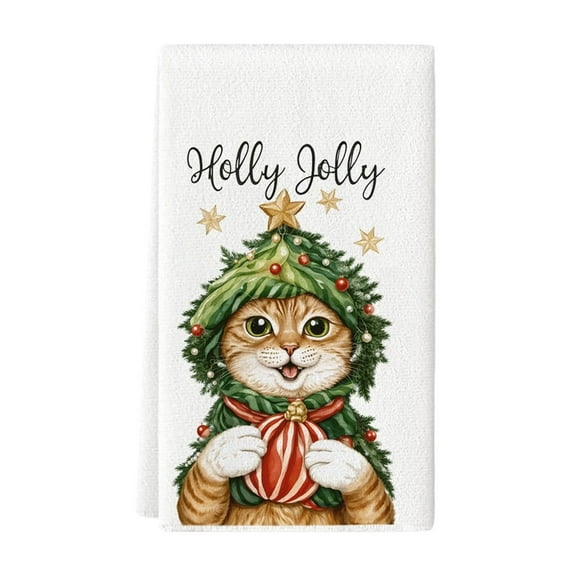 YIKA Christmas Elderly & Cat Themed Kitchen Dishwasher Towel - Bohemian Black Cat Dry Hand Towel For Baking & Cooking, Absorbent Holiday Kitchen Linens A