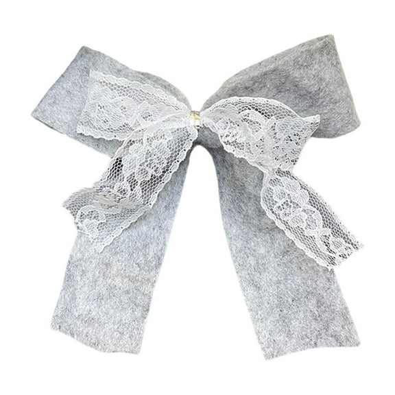 YIKA Christmas Fabric Bow Decoration Velvet With Lace Edge Bow Christmas Tree Decoration Bow Gray