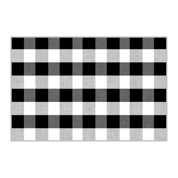 YIKA Christmas Fall Outdoor Rug Orange Plaid Outdoor Rug Hand-Woven Check Rug Layered Doormats For Front Door/Front Porch/Farmhouses/Entryway/Patio Black