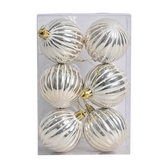 YIKA Christmas Hand-painted Decorative 6cm Pumpkin Pattern Glitter 6pc Christmas Tree Pendant Christmas Set Beige