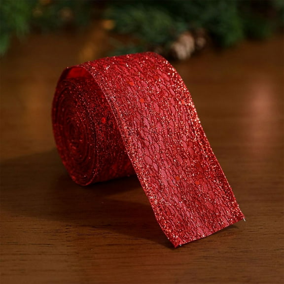 YIKA Christmas Ribbon Hollow Sequin Adhesive Powder Ribbon Christmas Tree Rattan Wreath Decoration Ambiance Decoration Ribbon Christmas Decoration Red