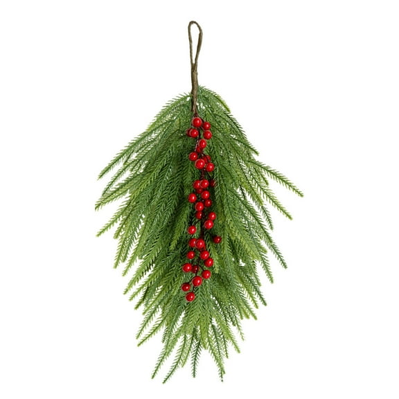YIKA Christmas Simulation Green Plant Decoration Artificial Pines Needles Red Fruit Hanging Restaurant Wall Hanging Living Room Banquet Setting Ornaments
