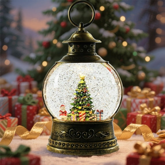 YIKA Christmas Snow Globes Glittering Christmas Music Box Snowman Christmas Trees Battery Operated Christmas Lanterns For Indoor Holiday Table Party Gifts Christmas Decorations White