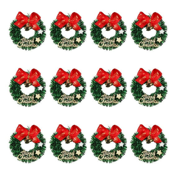YIKA Christmas Tree Decoration Pentagram Miniature Christmas Wreath 12pcs With Bow Rattan Ring Miniature Scene Christmas Gifts Christmas Bows And Ribbons