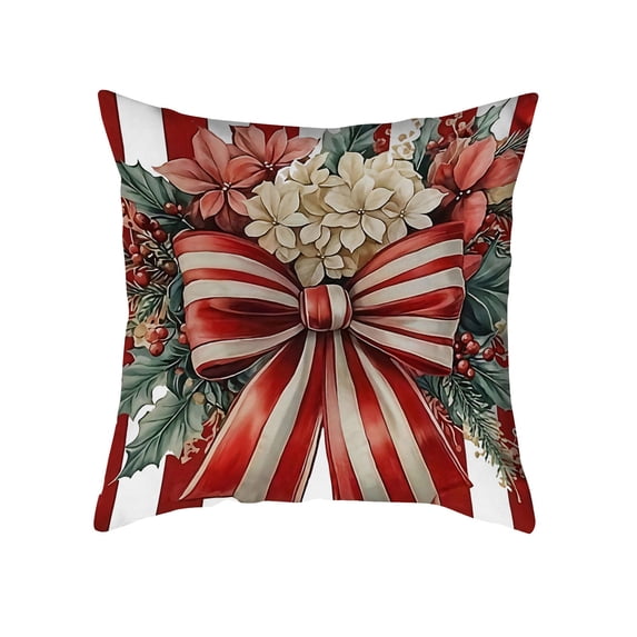 YIKA Christmas Tree Snowflake Reindeer Pillowcase Christmas Red Striped Bow Pillowcase Holiday Decoration Home Sofa Cushion Pillowcase B