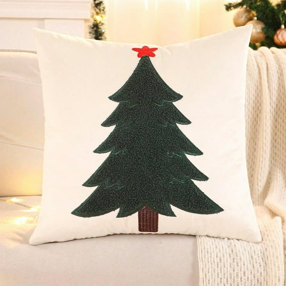 YIKA Christmas Velvet Embroidery Christmas Tree Bolster Living Room Sofa Cushion Bed Pillow Christmas Decoration Christmas Decorations Dark green