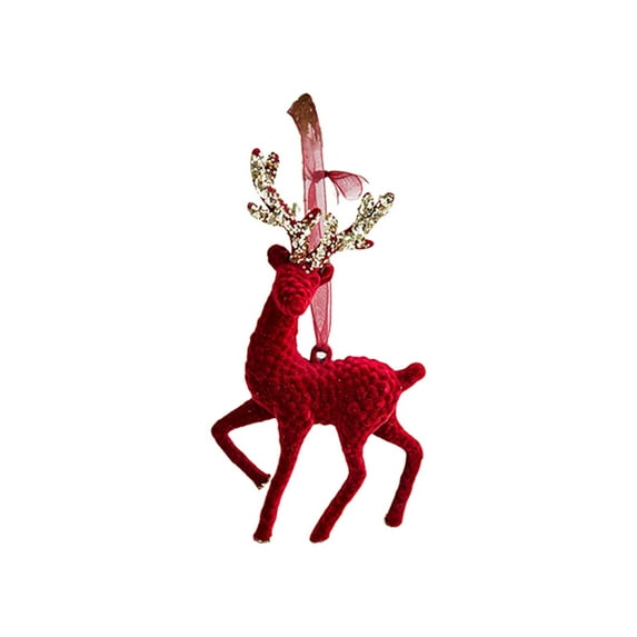 YIKA Christmas Wine Red Flocking Elks Dragonflys Wreath Pendant Christmas Tree Ornaments