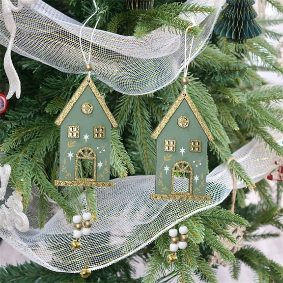 YIKA Christmas Wooden House Long Hanging Ornament Christmas Tree Window Display Holiday Decoration Hanging Ornament Christmas Decoration Green