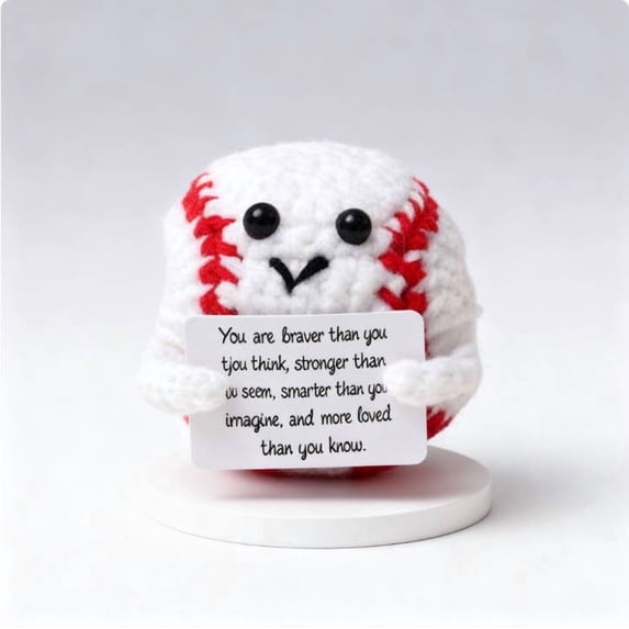 YIKA Crochet Baseball Dolls, Handmade Positive Baseball Crochet Doll with Emotional Inspirational Support Softball Card Cute Encouragement Knitted Doll Motivational Gift White