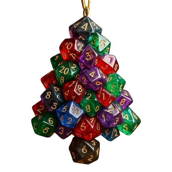 YIKA Dice Tree Christmas Ornament for Tabletop RPG Gamers, D&D Enthusiasts, Hanging Dice Decor with Critical Luck Charm for Holiday Decorations, Christmas Tree Festive Ornaments