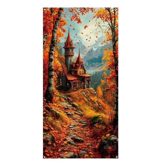 YIKA Door Cover Pumpkin Castle Thanksgiving Background Decoration B