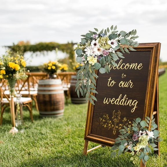 YIKA Festival Decorations Wedding Simulation Flower Welcome Flower Signboard Flower Table Photography Decoration Wedding Supplies Two Piece Set Bouquets Decoration