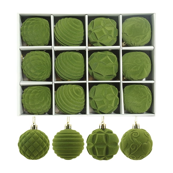 YIKA Flocking Christmas 6cm12pcs Boxed Christmas Tree Pendant Plastic Painted Velvet Holiday Decorations