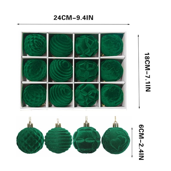 YIKA Flocking Christmas 6cm12pcs Boxed Christmas Tree Pendant Plastic Painted Velvet Holiday Decorations